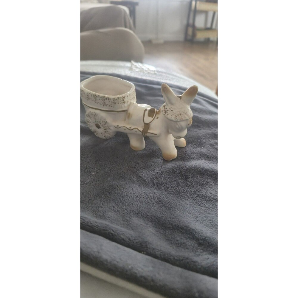 Vtg Napco Donkey Pulling Cart Ceramic Planter 5"L x 2"W